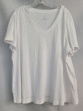 J Jill Sz 2X White Pima Cotton Slub Knit V Neck Minimalist Casual T Shirt